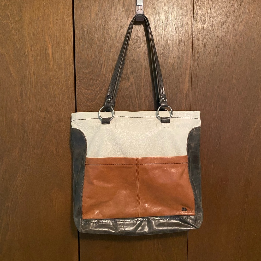 The Sak Leather Neutral Color Block Computer Tote